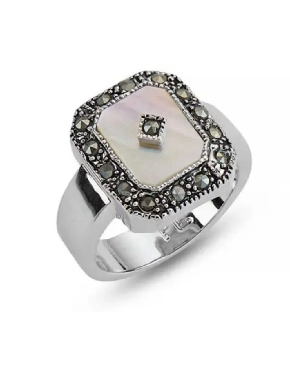 Park Lane Demur Silver Mother-of-Pearl & Marcasite Rectangular Ring - Silver
